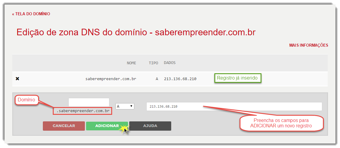 Exemplo feito em painel do Registro.br